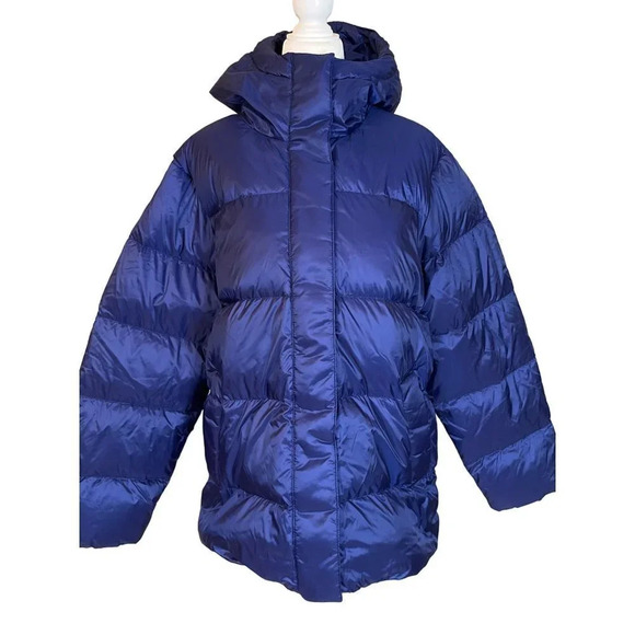 Everlane Re:down Puffy Puff Water Resistant Hooded Jacket in Blue Large New - Picture 5 of 12